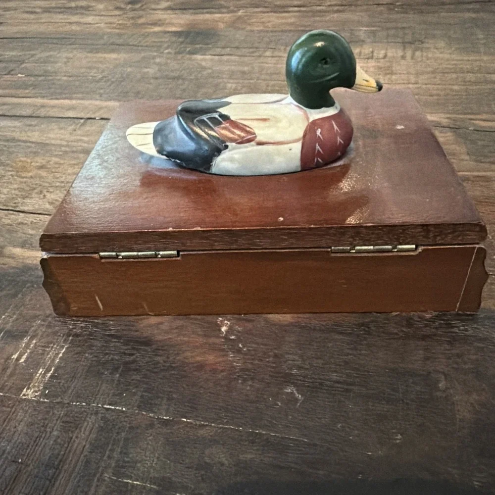 Vintage Albert E. Price Mallard Duck Wood Box Playing Card Holder Trinket Box